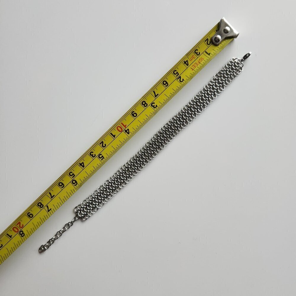 Vintage unique modern medieval dainty silver chain mail bracelet - Picture 9 of 13